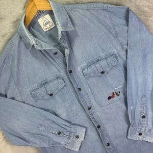 Vtg‎ Aeropostale Men's Chambray Denim Shirt Rooster Embroidery Long Sleeve Sz S